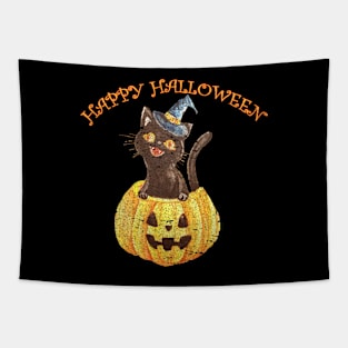 Happy Halloween cute black cat Tapestry