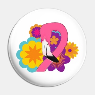 Retro Hippie Flower Power Flamingo Pin
