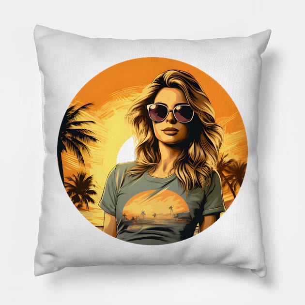 Summer Surfer Girl Pillow by BarnesPrintHub