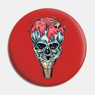 Skull Ice Cream Cone  Illustration Pin