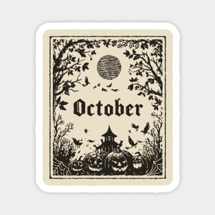 October Haunted House Scene Magnet
