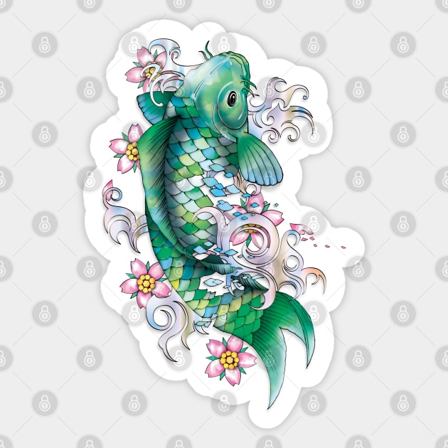 Emerald Koi Fish - Tattoo Art - Sticker