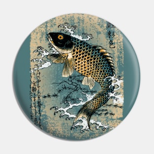 Traditional Japanese Art featuring Hiroshige Fish Drawing Pin