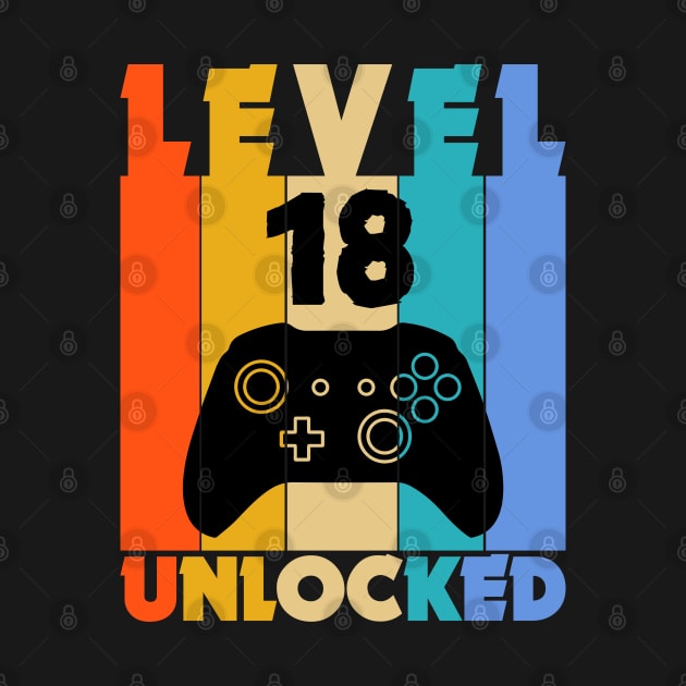 Level 18 Unlocked Funny Video Gamer Birthday Novelty T-Shirt by MekiBuzz Graphics