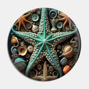 Max Blue Starfish And Seashells Ocean Theme Women Pin