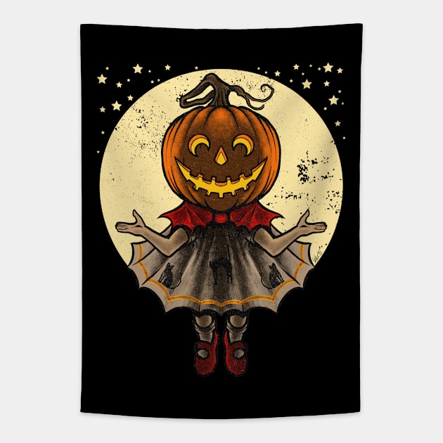 Vintage Halloween "Draw This In Your Style": Pumpkin Girl Tapestry by Chad Savage