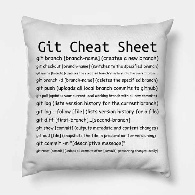 Git Cheat Sheet Pillow by Jackson Williams