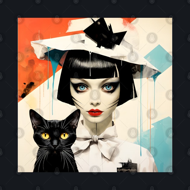 Cat & Girl - Surreal collage-1, Splash by ArtWearSplash