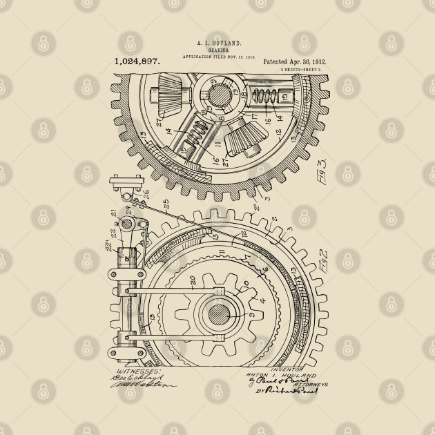 Steampunk Art Gearing Patent Blueprint by MadebyDesign