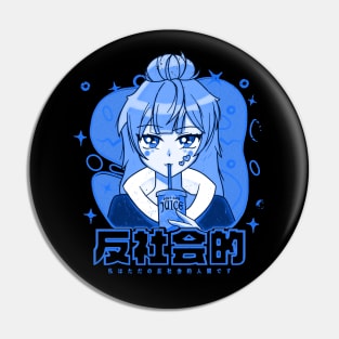 Anime Girl with Kanji Blue Version Pin