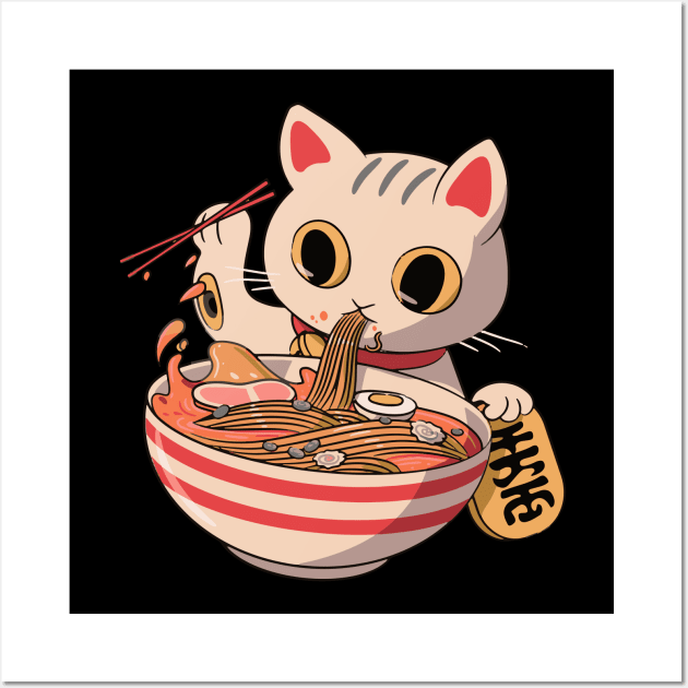 Fun Happy Anime Cat Enjoying a Bowl of Ramen Noodles | Poster