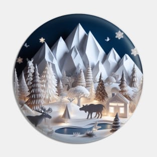 Beautiful Paper Art Style Winter Wildlife Scene Pin