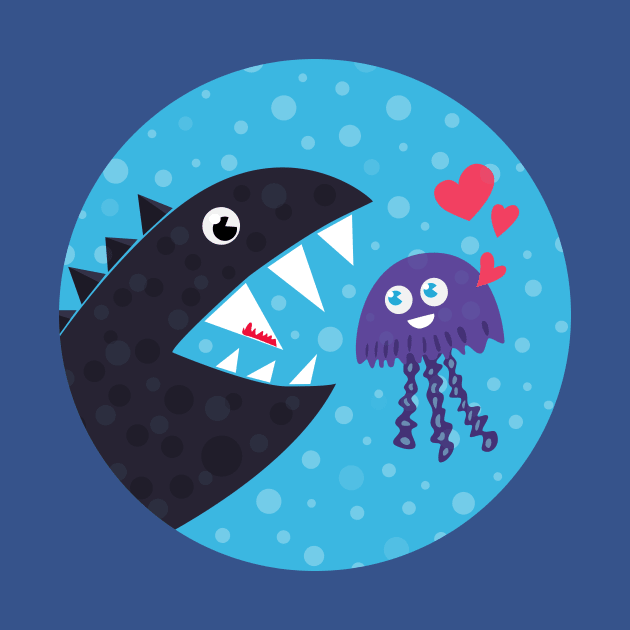 Cute Jellyfish In Love With Sea Monster by Boriana Giormova