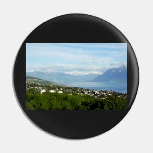 Lake Geneva and mountains in Lausanne, Switzerland Pin