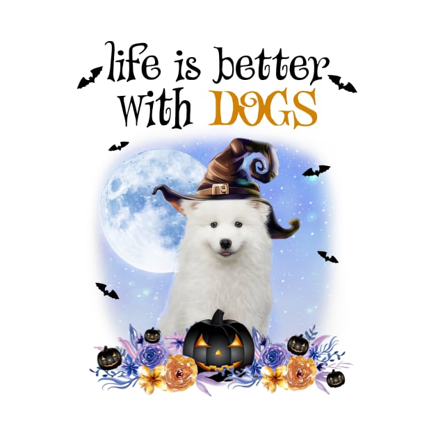 Samoyed Witch Hat Life Is Better With Dogs Halloween by Marcelo Nimtz