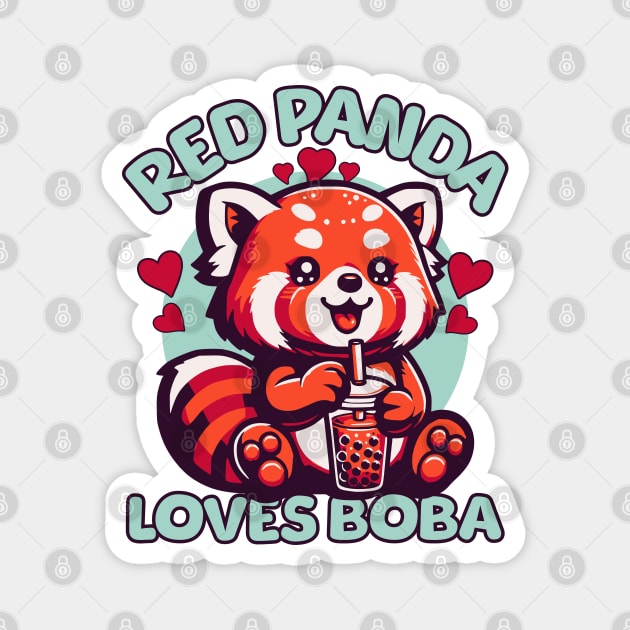 Red Panda Loves Boba Magnet by Odetee