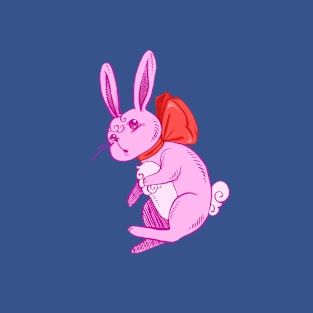 Confused Pink Bunny in Red Bow T-Shirt