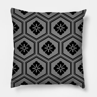 Traditional Japanese Kikko Pattern Grey on Black Pillow