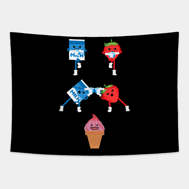 Strawberry, Milk, Ice-cream, Fun, Ice-cubes, Fusion Tapestry by Strohalm