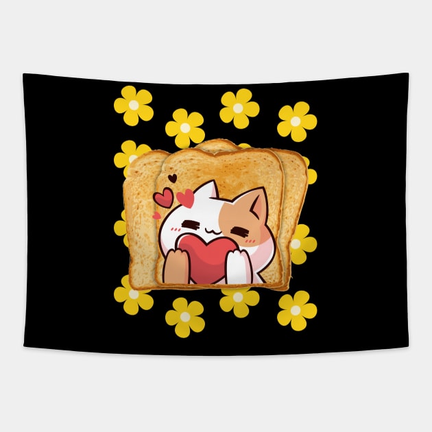 Funny Cat Flower Toast Tapestry by DMS DESIGN