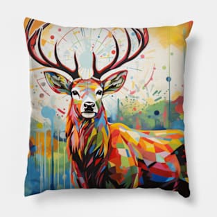 Stag Deer Animal Portrait Colorful Painting Pillow