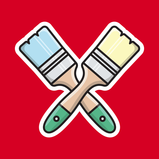 Paint Brush in Cross Sign Sticker design vector illustration. Painting working tool equipment icon concept. Paint Brush sticker vector design with shadow. by AlviStudio