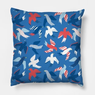 Birds Blue Red White Pillow