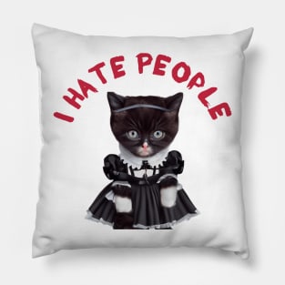 I Hate people cat dressed as Wednesday Addams Pillow