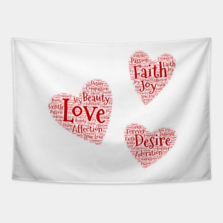 Three Big Red Word Cloud Hearts Tapestry