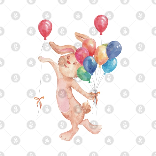 Sweet Cottagecore Bunny with Balloons by Sheila’s Studio