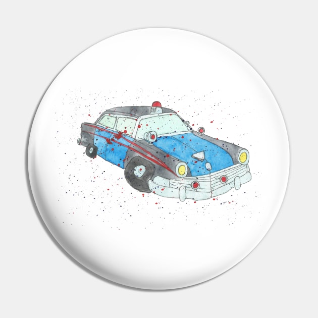 Vintage Police Car Splatter Art Pin by Maries Papier Bleu