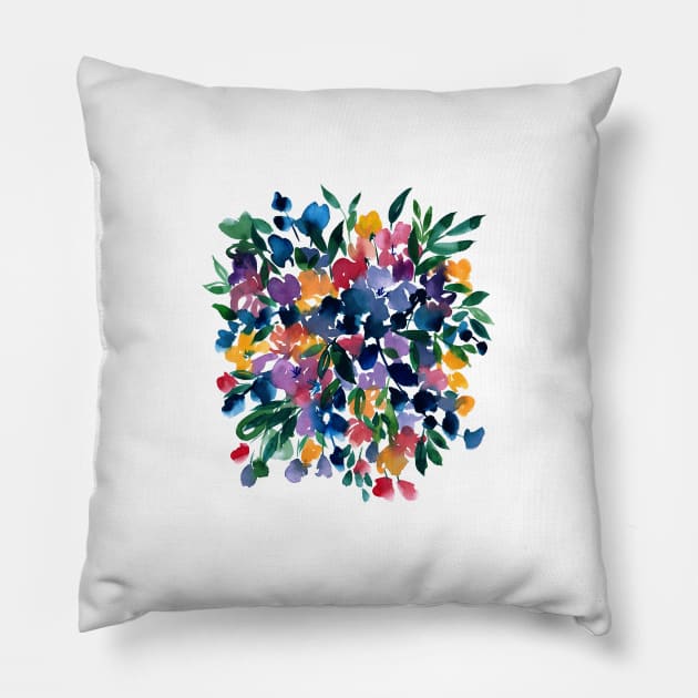 Modern Blue And Purple Florals, Abstract Watercolor Flowers  Bouquet Pillow by gusstvaraonica