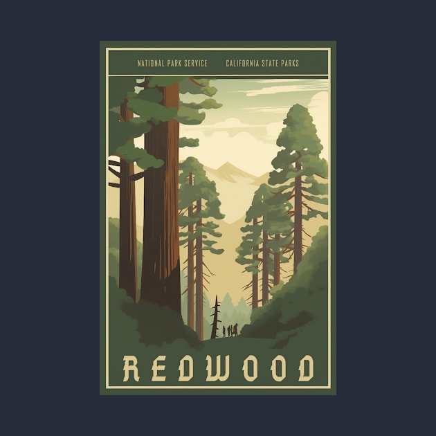 Redwood National Park Vintage Travel Poster by GreenMary Design