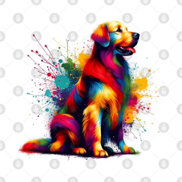 Vibrant Flat-Coated Retriever in Colorful Splash Art Style by ArtRUs