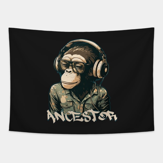 Chimpanzee Ancestor, lowbrow style 2 Tapestry by obstinator