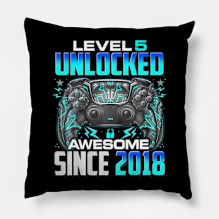 Level 5 Unlocked Awesome Since 2018 5Th Birthday Gaming Pillow