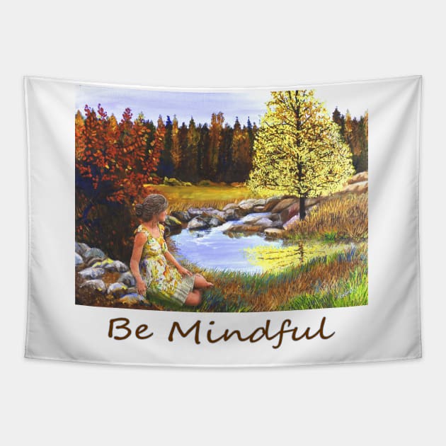 Woman girl seated by forest pond zen yoga buddhism Tapestry by Fantasyart123