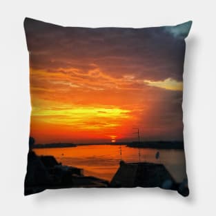 Scenic sunset on Danube river in Belgrade city Pillow