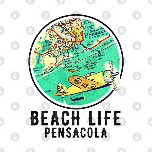 Pensacola Florida Beach Life Vintage Old Map Style by Joaddo