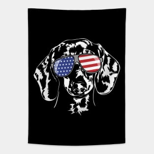 Proud Dachshund American Flag sunglassesdog Tapestry