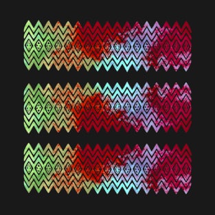 Colourful Green and Red Zigzag Silhouette Digital Art T-Shirt