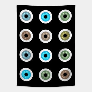 googly eyes pattern on a black background Tapestry