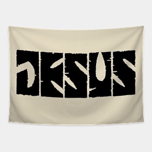 "JESUS" black typography Tapestry