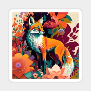 Fox and Flowers Magnet