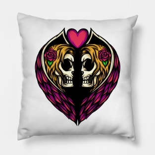 Twin Angel Skulls Illustration Pillow