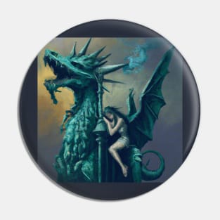 The Copper Green Dragon Statue And Lonely Girl Pin