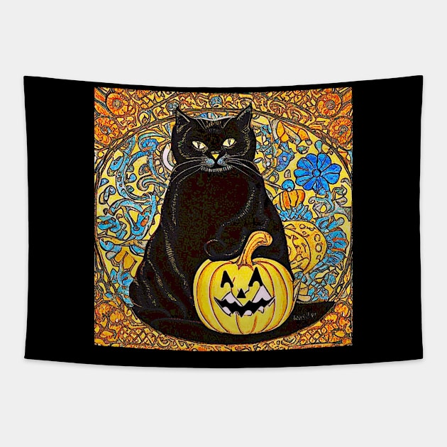 A Vintage Halloween Autumn Tapestry by Black Cat Alley