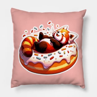 Kawaii Red Panda Chilling on Donut Pillow