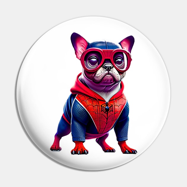 Super Frenchie: Red and Blue Hoodie Version 3 Pin by fur-niche