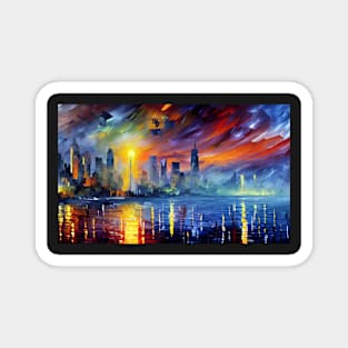 Vibrant Oleo New York City Bay Scene Magnet